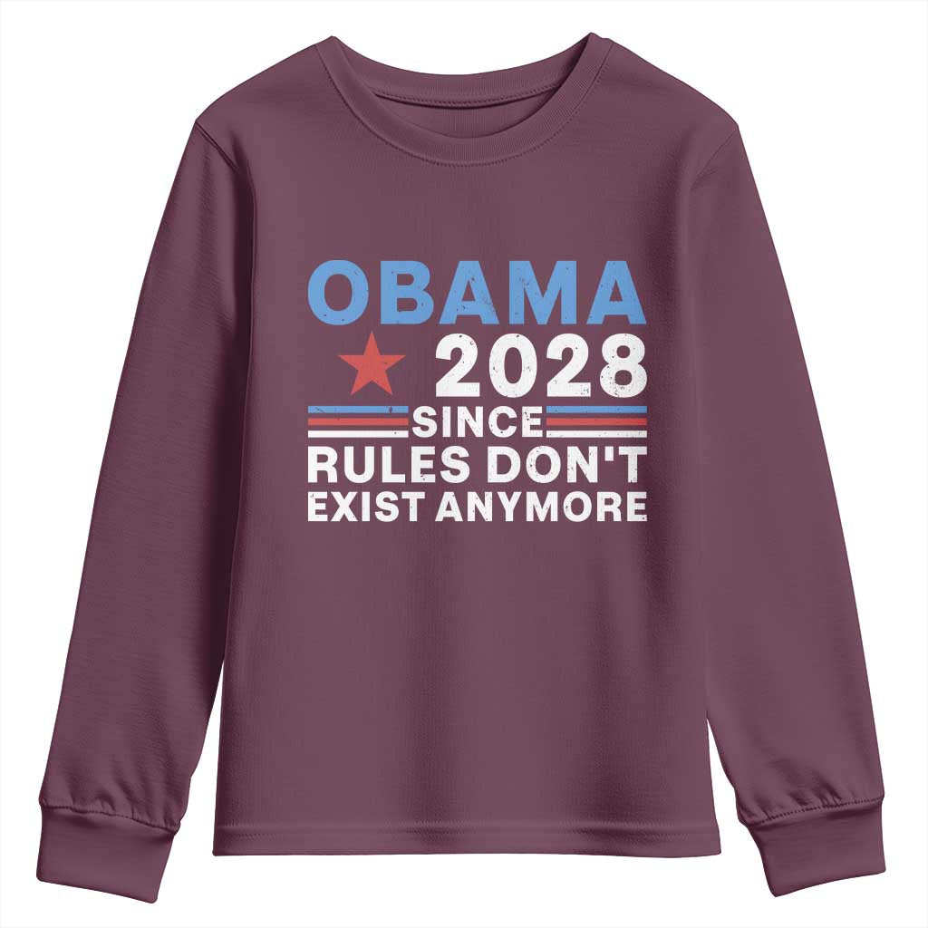 Obama 2028 Since Rules Dont Exist Anymore Youth Sweatshirt Political Satire Red White and Blue
