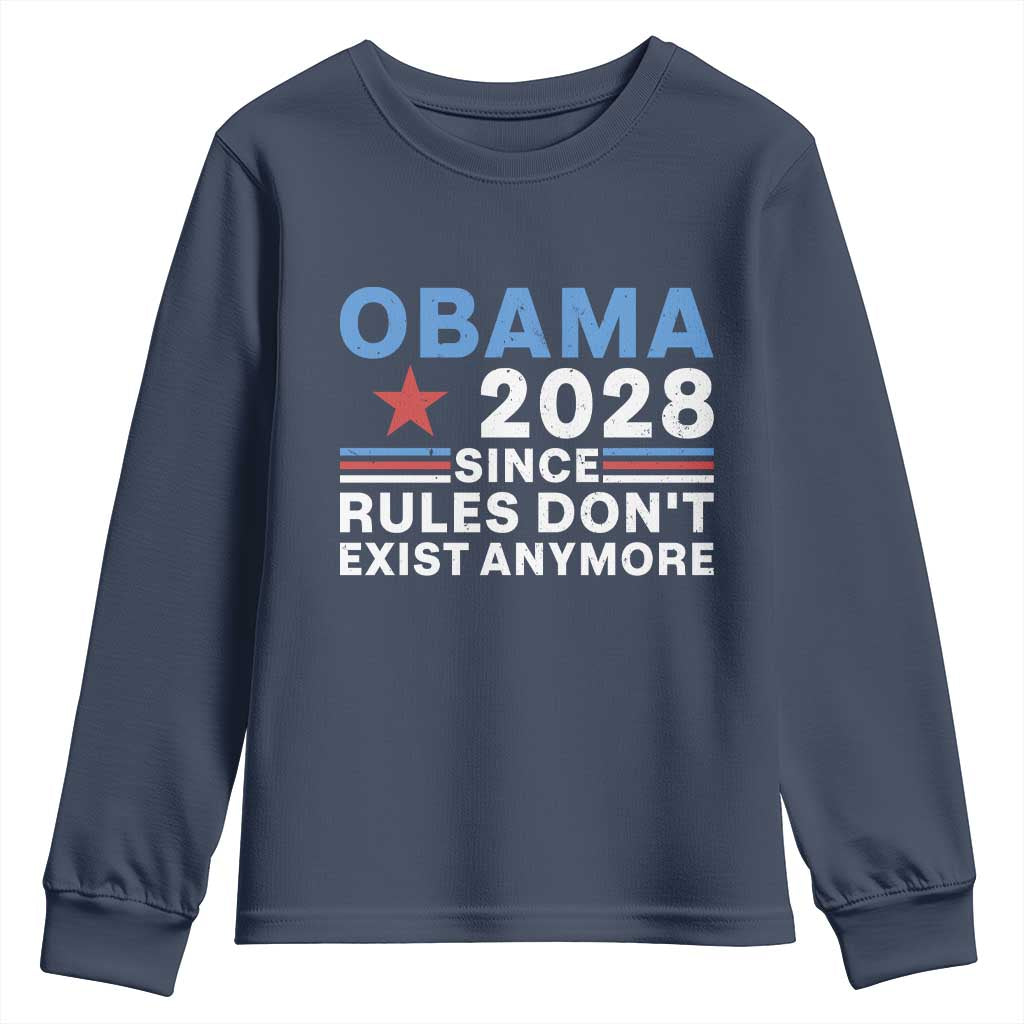 Obama 2028 Since Rules Dont Exist Anymore Youth Sweatshirt Political Satire Red White and Blue