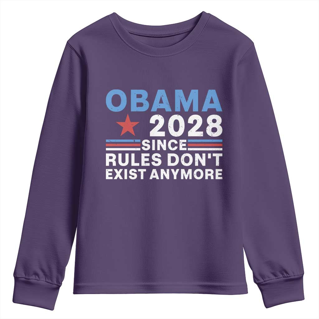 Obama 2028 Since Rules Dont Exist Anymore Youth Sweatshirt Political Satire Red White and Blue