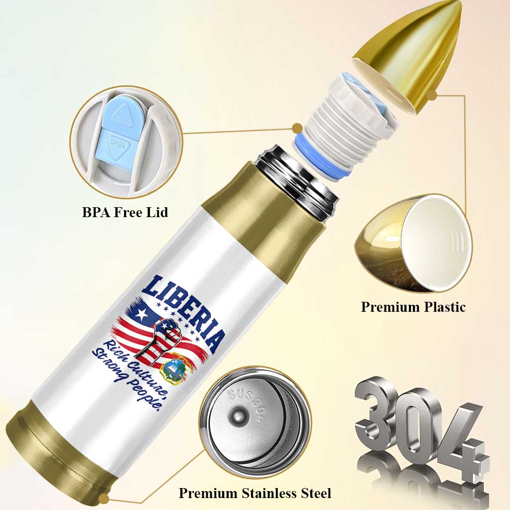 Liberia Rich Culture Strong People Patriotic Bullet Tumbler Liberian Flag Fist Coat Of Arms Heritage Pride