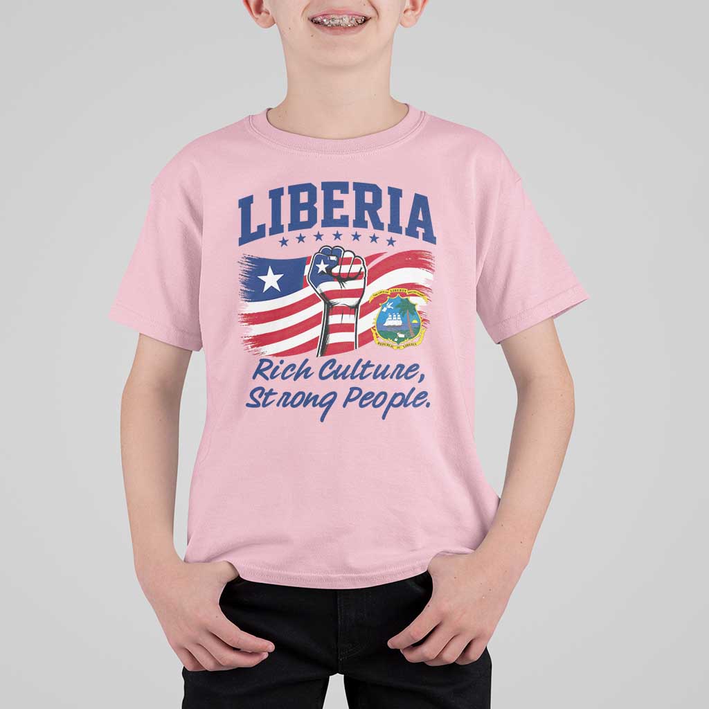 Liberia Rich Culture Strong People Patriotic T Shirt For Kid Liberian Flag Fist Coat Of Arms Heritage Pride