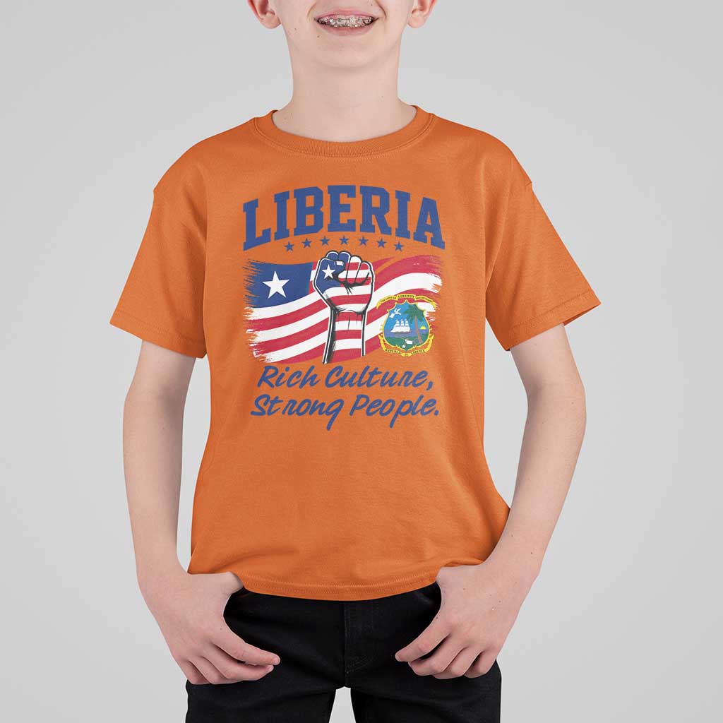 Liberia Rich Culture Strong People Patriotic T Shirt For Kid Liberian Flag Fist Coat Of Arms Heritage Pride