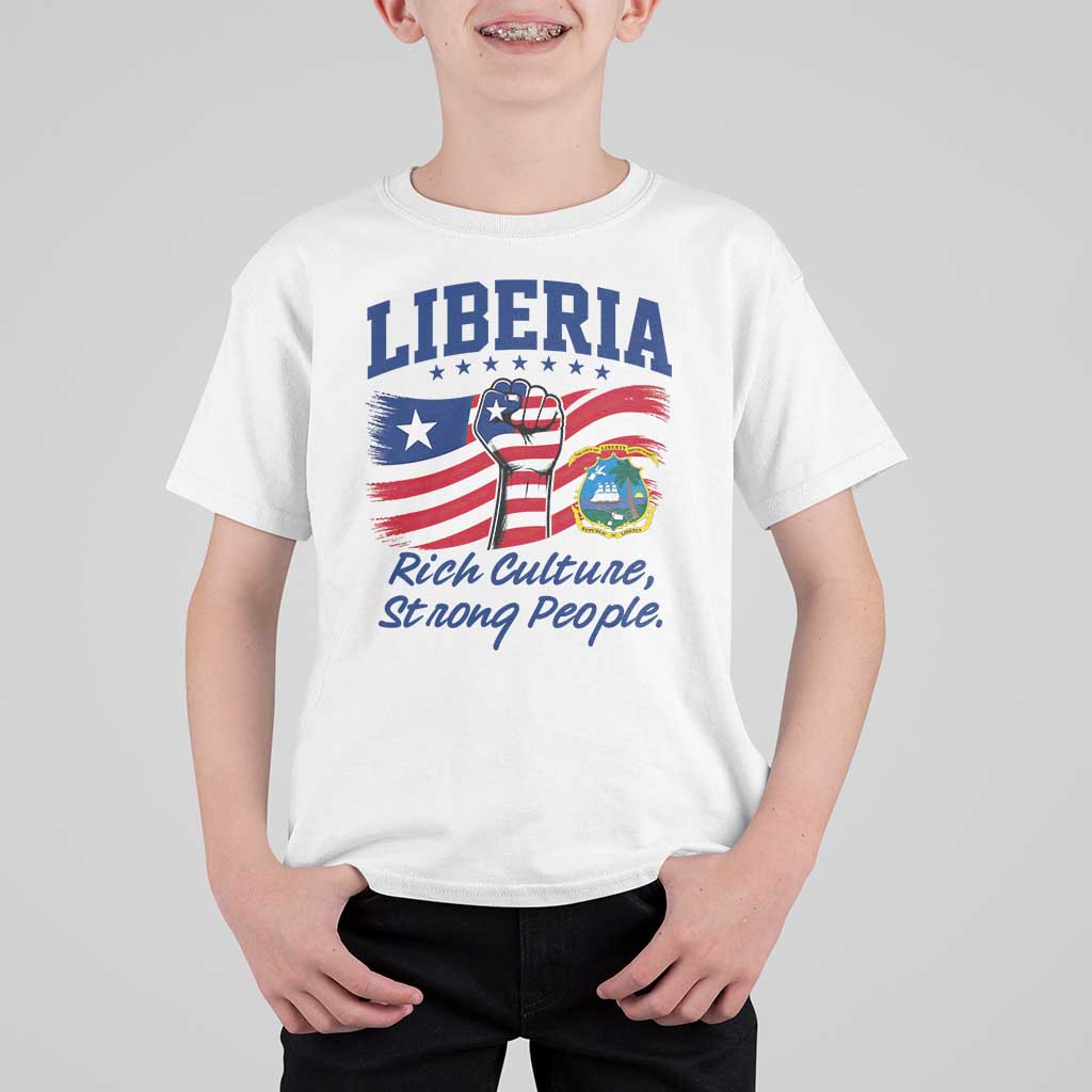 Liberia Rich Culture Strong People Patriotic T Shirt For Kid Liberian Flag Fist Coat Of Arms Heritage Pride