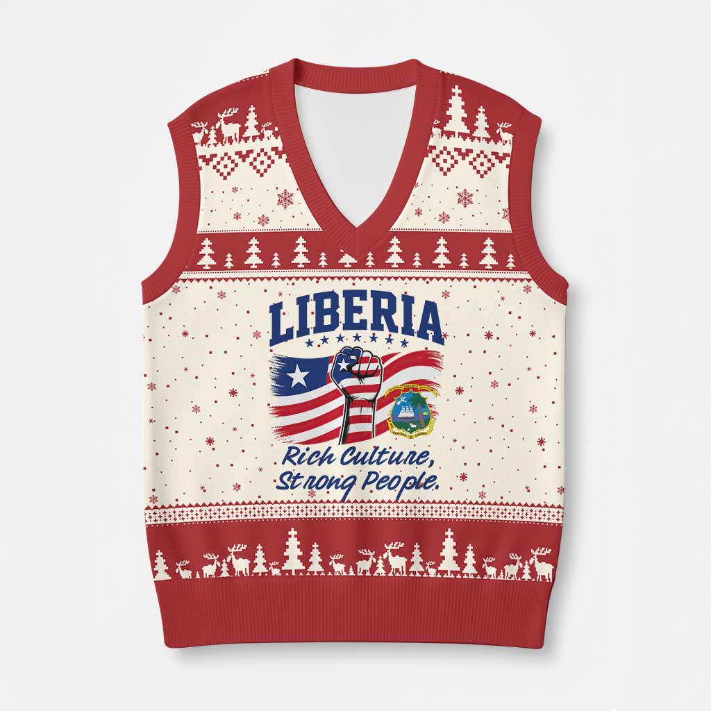 Liberia Rich Culture Strong People Patriotic V-Neck Knit Sweater Vest Liberian Flag Fist Coat Of Arms Heritage Pride