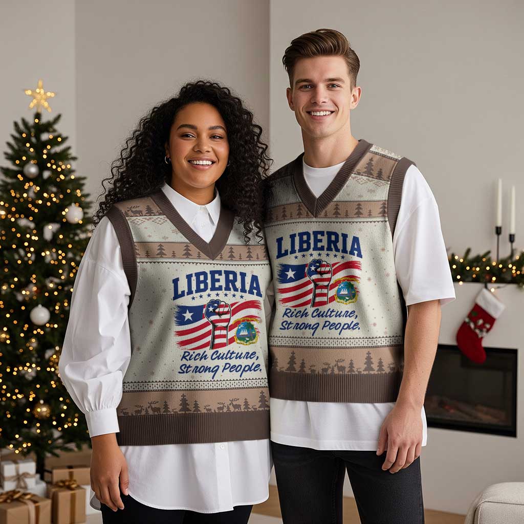 Liberia Rich Culture Strong People Patriotic V-Neck Knit Sweater Vest Liberian Flag Fist Coat Of Arms Heritage Pride