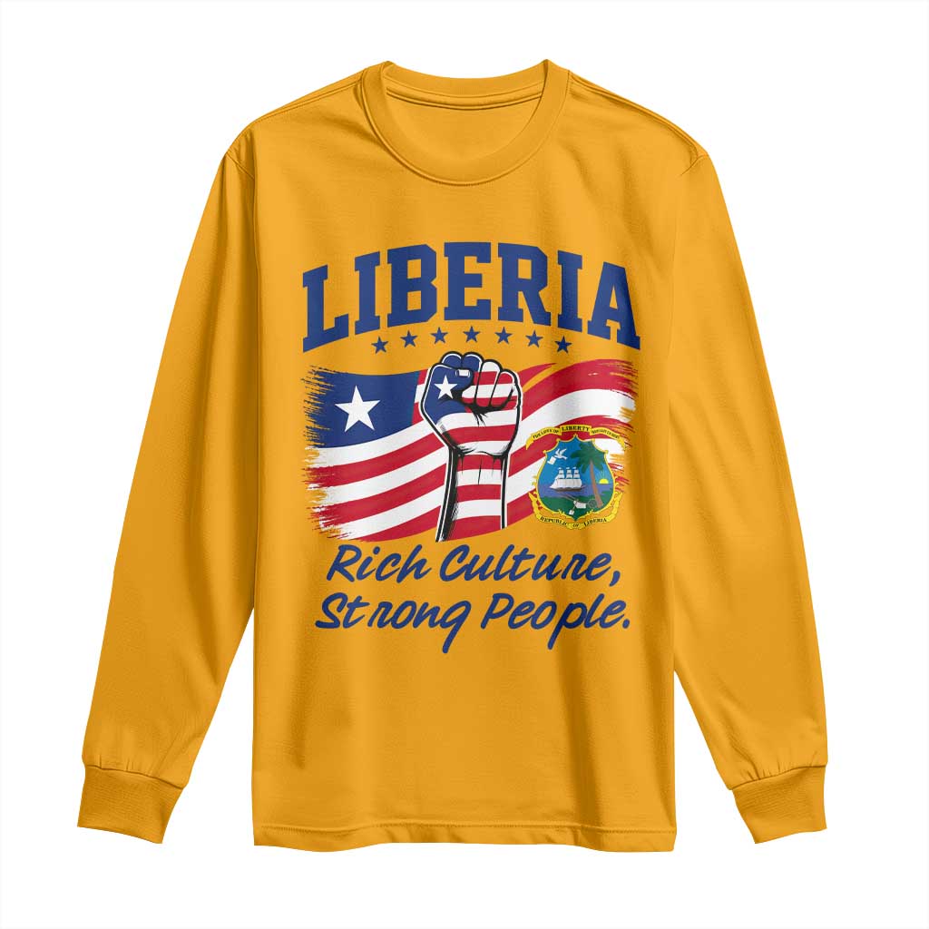 Liberia Rich Culture Strong People Patriotic Long Sleeve Shirt Liberian Flag Fist Coat Of Arms Heritage Pride