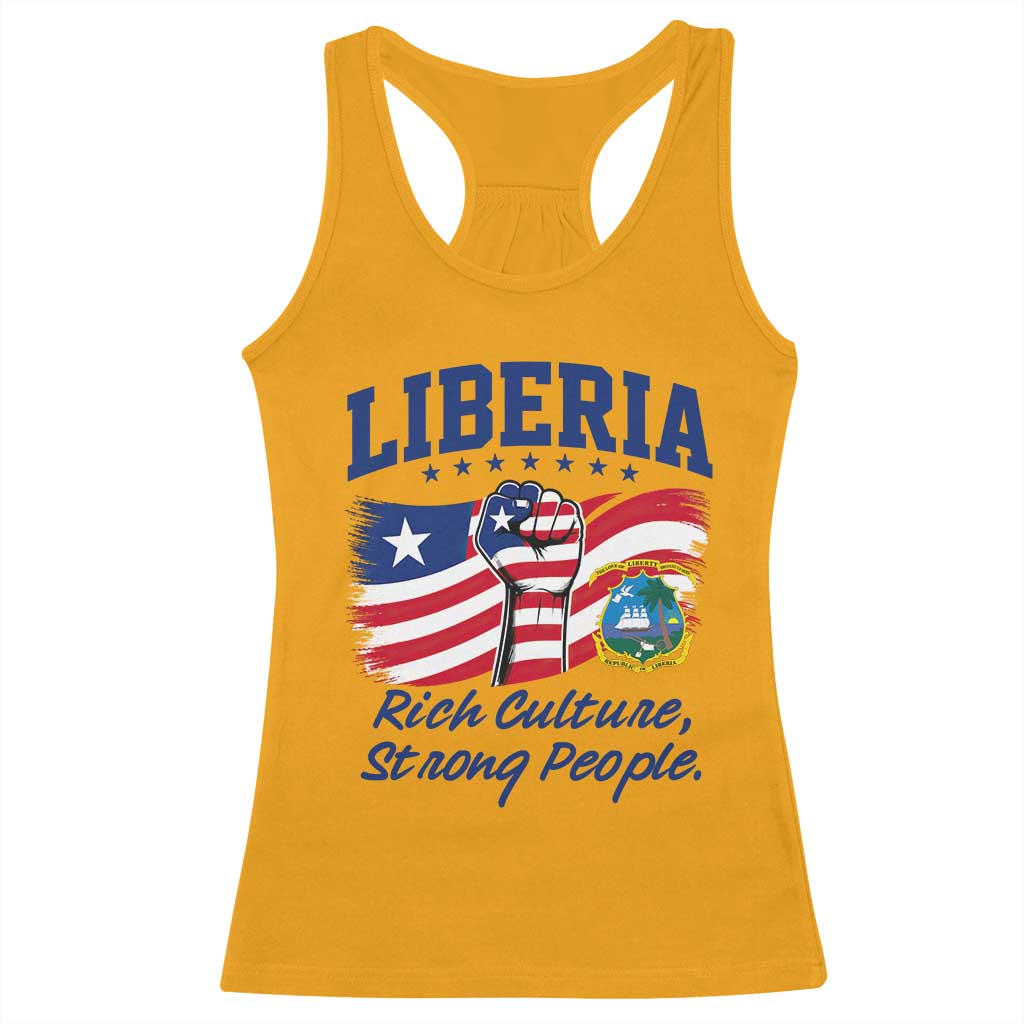 Liberia Rich Culture Strong People Patriotic Racerback Tank Top Liberian Flag Fist Coat Of Arms Heritage Pride