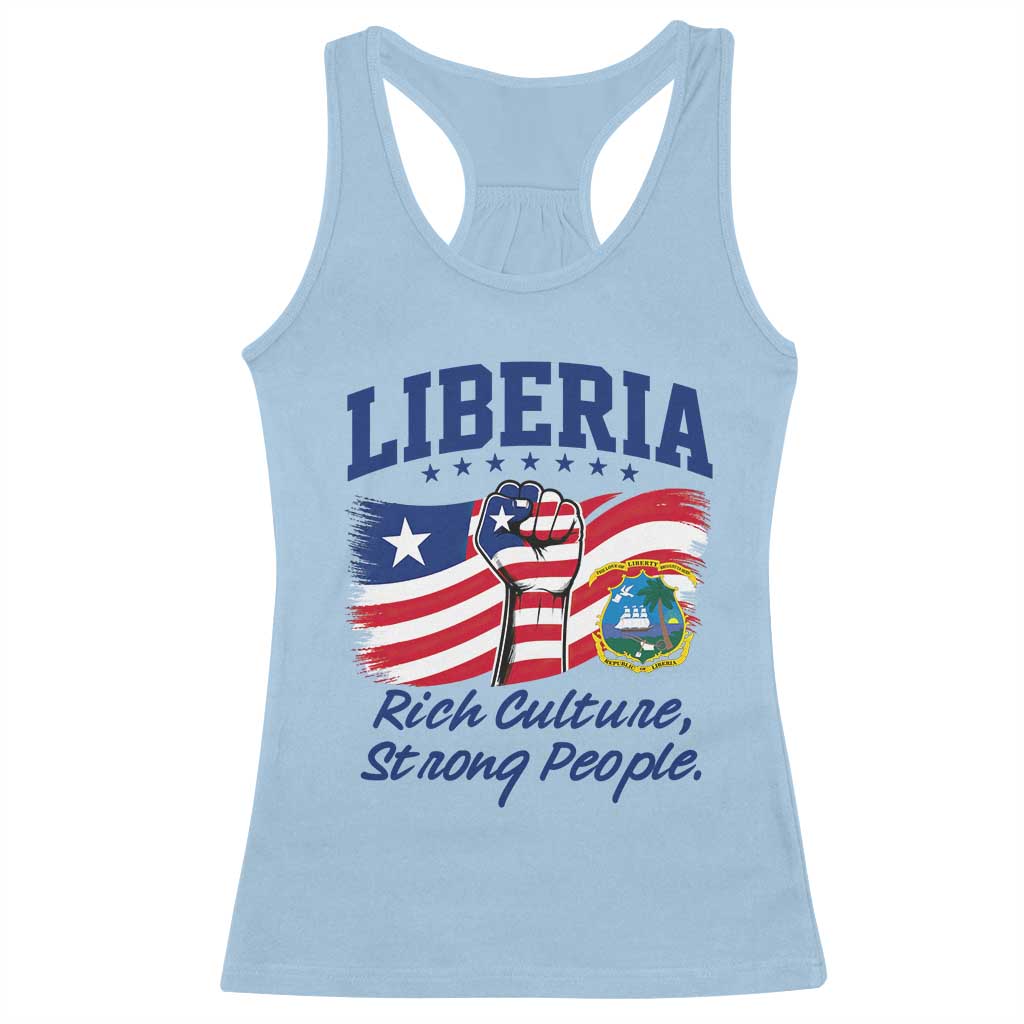 Liberia Rich Culture Strong People Patriotic Racerback Tank Top Liberian Flag Fist Coat Of Arms Heritage Pride