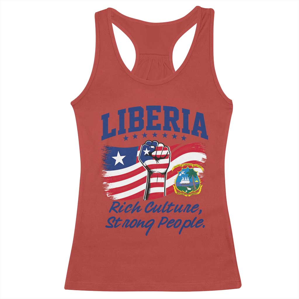 Liberia Rich Culture Strong People Patriotic Racerback Tank Top Liberian Flag Fist Coat Of Arms Heritage Pride