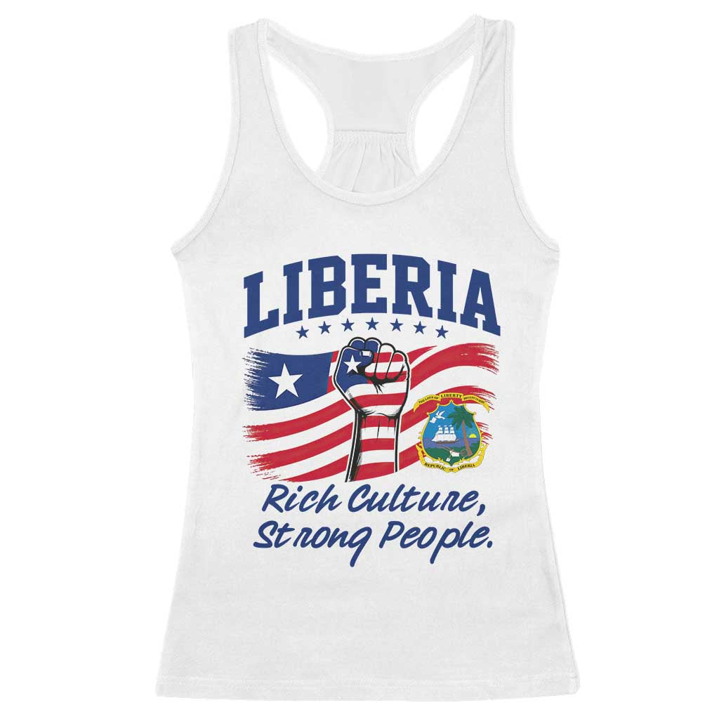 Liberia Rich Culture Strong People Patriotic Racerback Tank Top Liberian Flag Fist Coat Of Arms Heritage Pride