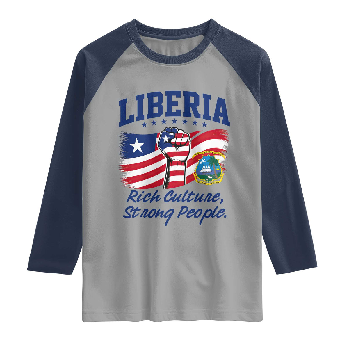 Liberia Rich Culture Strong People Patriotic Raglan Shirt Liberian Flag Fist Coat Of Arms Heritage Pride