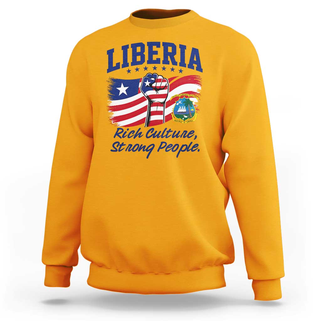 Liberia Rich Culture Strong People Patriotic Sweatshirt Liberian Flag Fist Coat Of Arms Heritage Pride