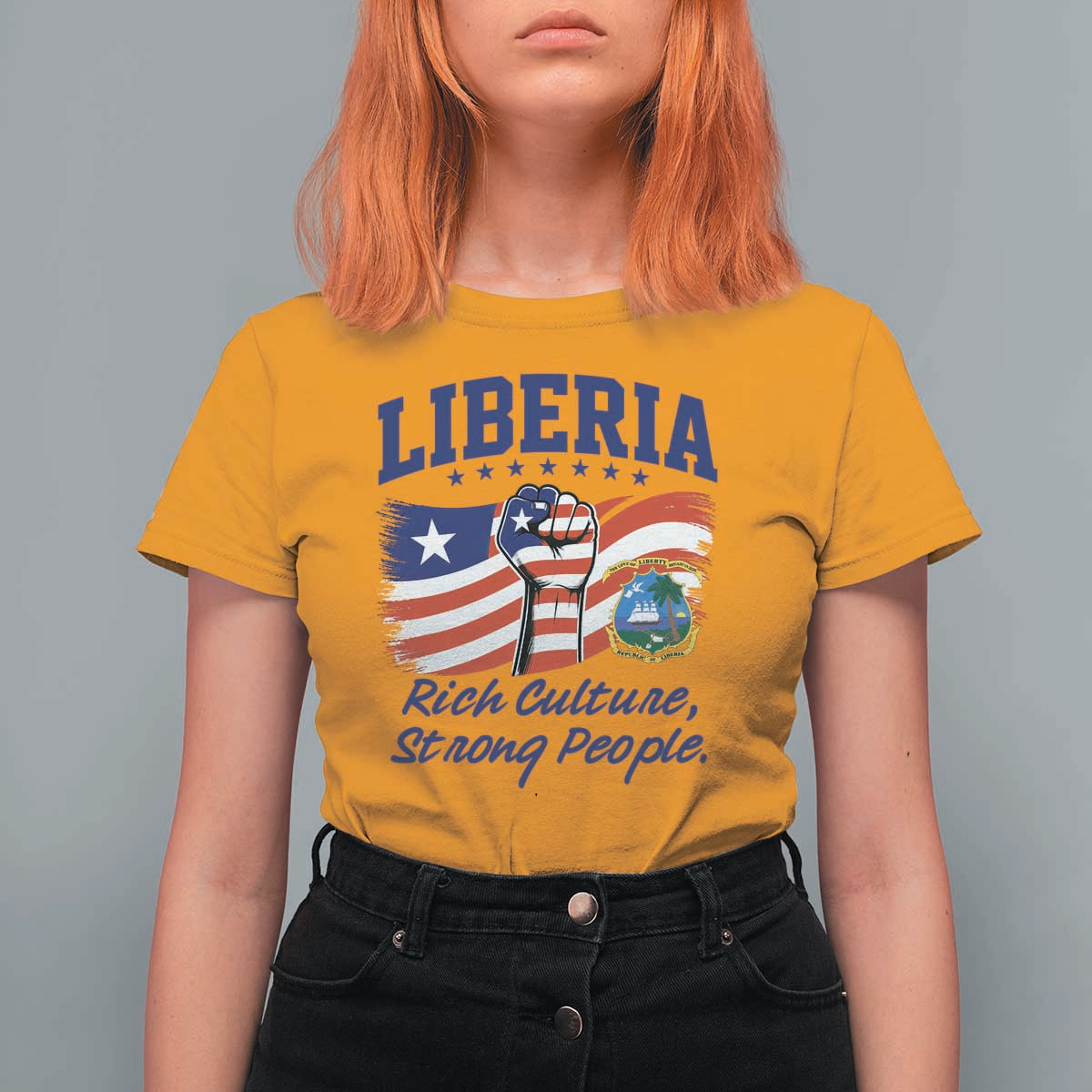 Liberia Rich Culture Strong People Patriotic T Shirt For Women Liberian Flag Fist Coat Of Arms Heritage Pride