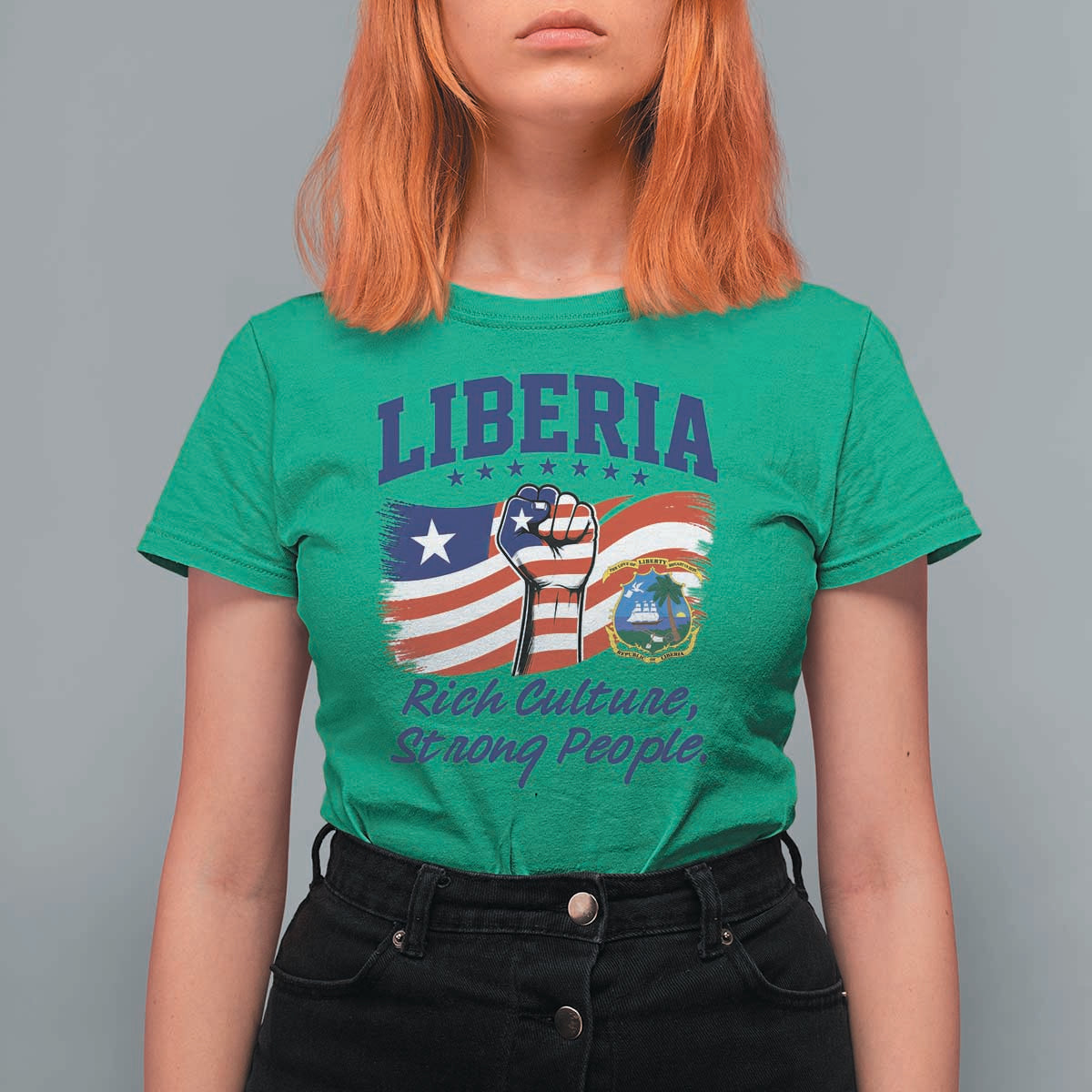 Liberia Rich Culture Strong People Patriotic T Shirt For Women Liberian Flag Fist Coat Of Arms Heritage Pride