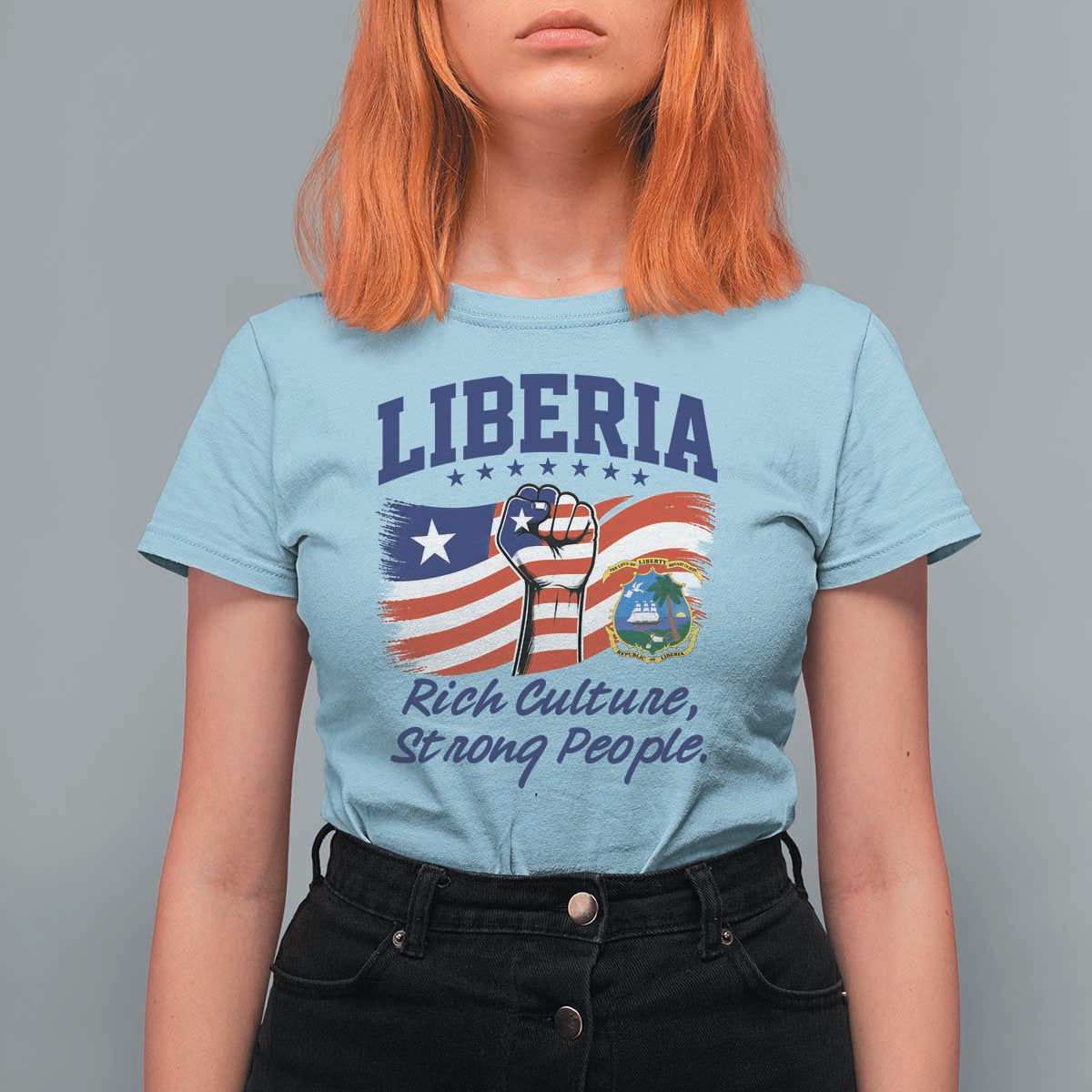 Liberia Rich Culture Strong People Patriotic T Shirt For Women Liberian Flag Fist Coat Of Arms Heritage Pride