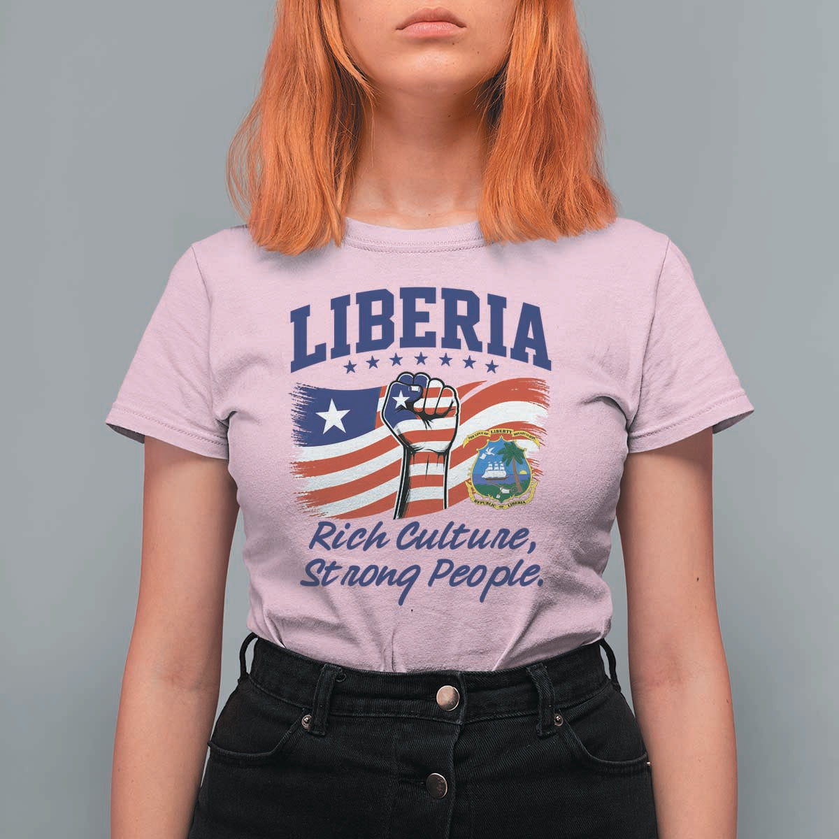 Liberia Rich Culture Strong People Patriotic T Shirt For Women Liberian Flag Fist Coat Of Arms Heritage Pride