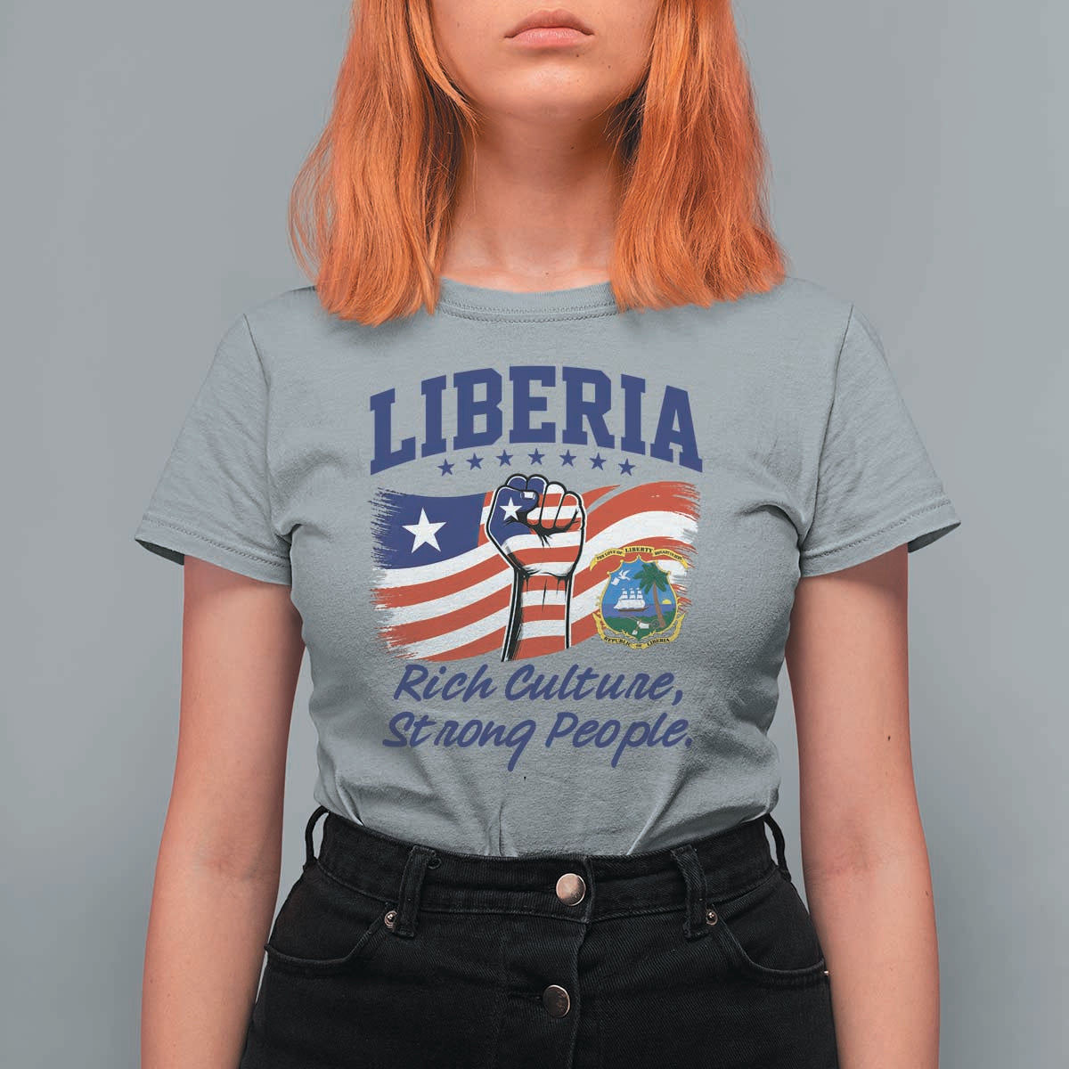 Liberia Rich Culture Strong People Patriotic T Shirt For Women Liberian Flag Fist Coat Of Arms Heritage Pride
