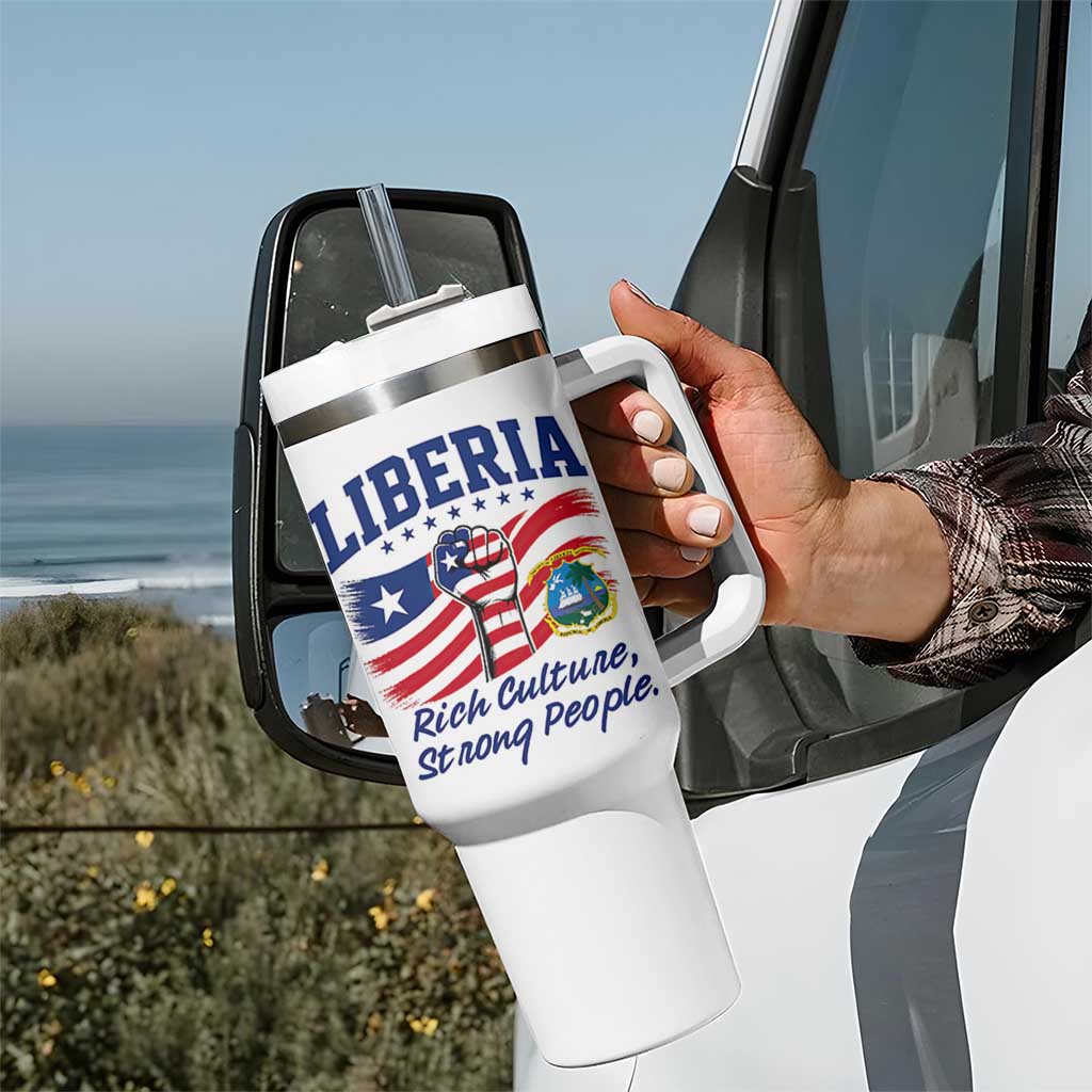 Liberia Rich Culture Strong People Patriotic Tumbler With Handle Liberian Flag Fist Coat Of Arms Heritage Pride