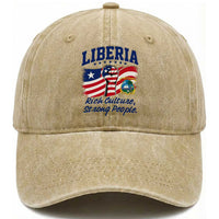 Liberia Rich Culture Strong People Patriotic Washed Cotton Baseball Cap Liberian Flag Fist Coat Of Arms Heritage Pride