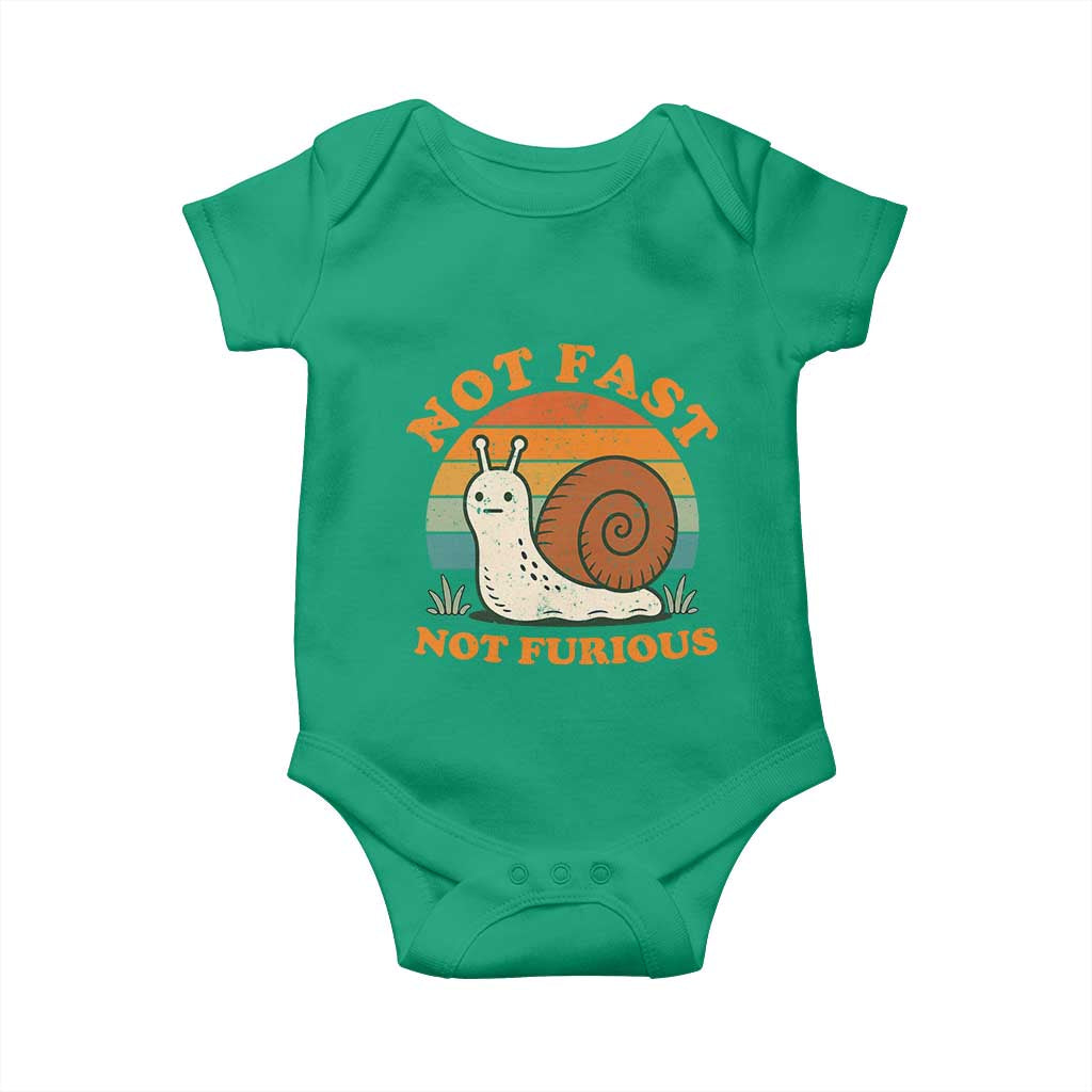 Funny Snail Introvert Slow Living Baby Onesie Not Fast Not Furious Retro Sunset