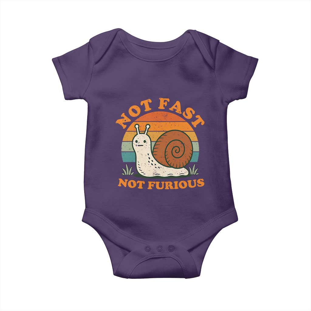 Funny Snail Introvert Slow Living Baby Onesie Not Fast Not Furious Retro Sunset