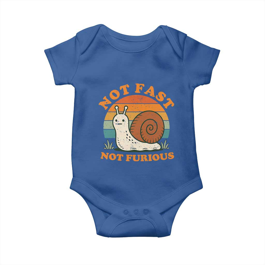 Funny Snail Introvert Slow Living Baby Onesie Not Fast Not Furious Retro Sunset