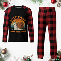 Funny Snail Introvert Slow Living Plaid Pajama Set Not Fast Not Furious Retro Sunset