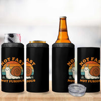 Funny Snail Introvert Slow Living 4 in 1 Can Cooler Tumbler Not Fast Not Furious Retro Sunset