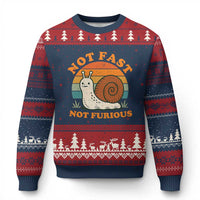 Funny Snail Introvert Slow Living Ugly Christmas Sweater Not Fast Not Furious Retro Sunset