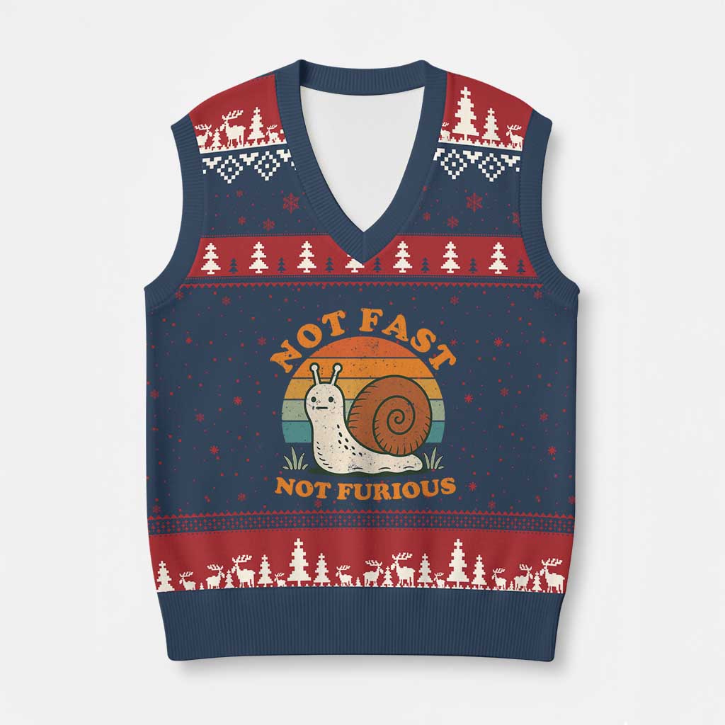 Funny Snail Introvert Slow Living V-Neck Knit Sweater Vest Not Fast Not Furious Retro Sunset