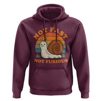 Funny Snail Introvert Slow Living Hoodie Not Fast Not Furious Retro Sunset