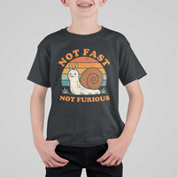 Funny Snail Introvert Slow Living T Shirt For Kid Not Fast Not Furious Retro Sunset