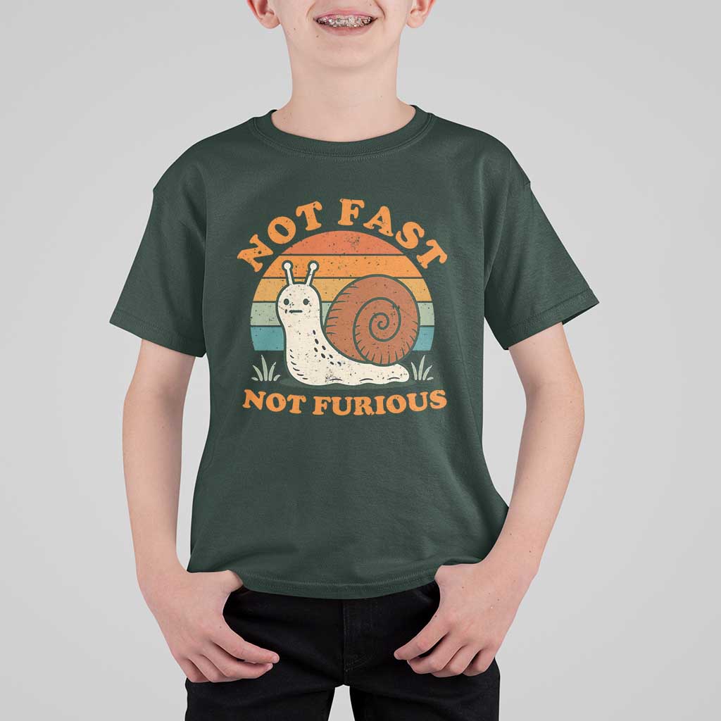 Funny Snail Introvert Slow Living T Shirt For Kid Not Fast Not Furious Retro Sunset