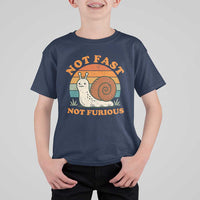 Funny Snail Introvert Slow Living T Shirt For Kid Not Fast Not Furious Retro Sunset