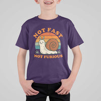 Funny Snail Introvert Slow Living T Shirt For Kid Not Fast Not Furious Retro Sunset
