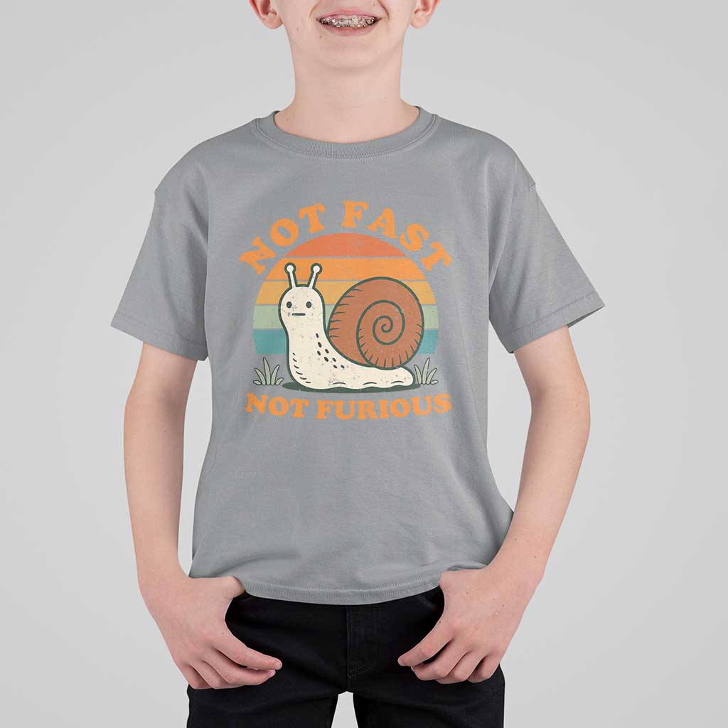 Funny Snail Introvert Slow Living T Shirt For Kid Not Fast Not Furious Retro Sunset