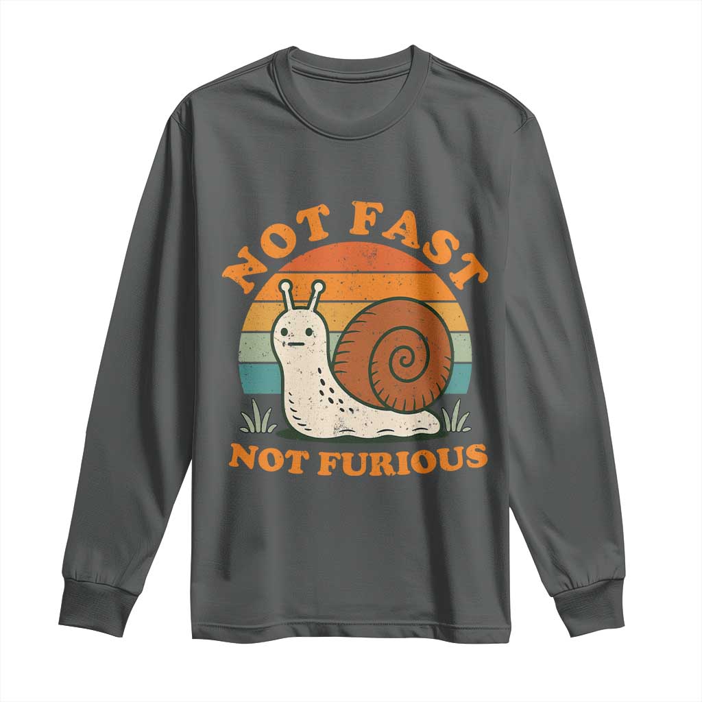 Funny Snail Introvert Slow Living Long Sleeve Shirt Not Fast Not Furious Retro Sunset