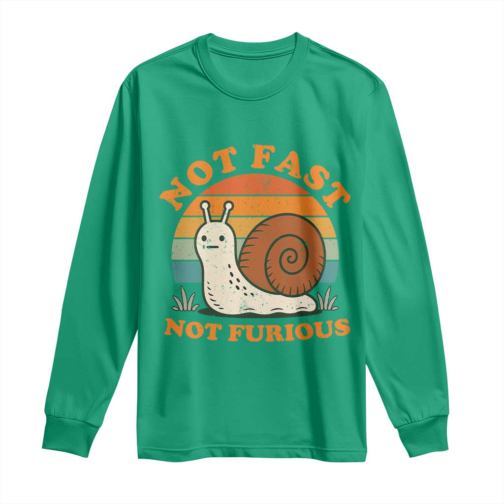 Funny Snail Introvert Slow Living Long Sleeve Shirt Not Fast Not Furious Retro Sunset