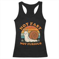 Funny Snail Introvert Slow Living Racerback Tank Top Not Fast Not Furious Retro Sunset