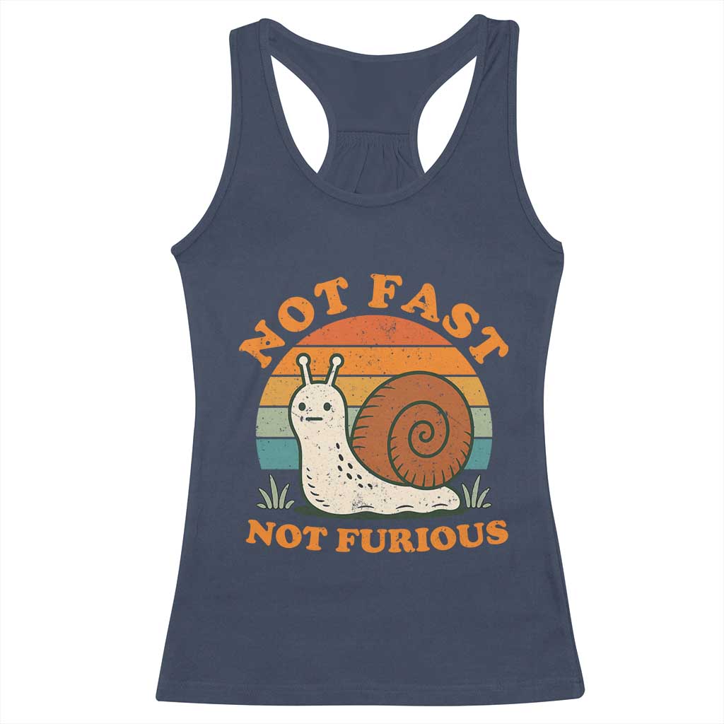 Funny Snail Introvert Slow Living Racerback Tank Top Not Fast Not Furious Retro Sunset