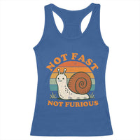 Funny Snail Introvert Slow Living Racerback Tank Top Not Fast Not Furious Retro Sunset