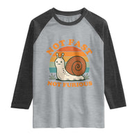 Funny Snail Introvert Slow Living Raglan Shirt Not Fast Not Furious Retro Sunset
