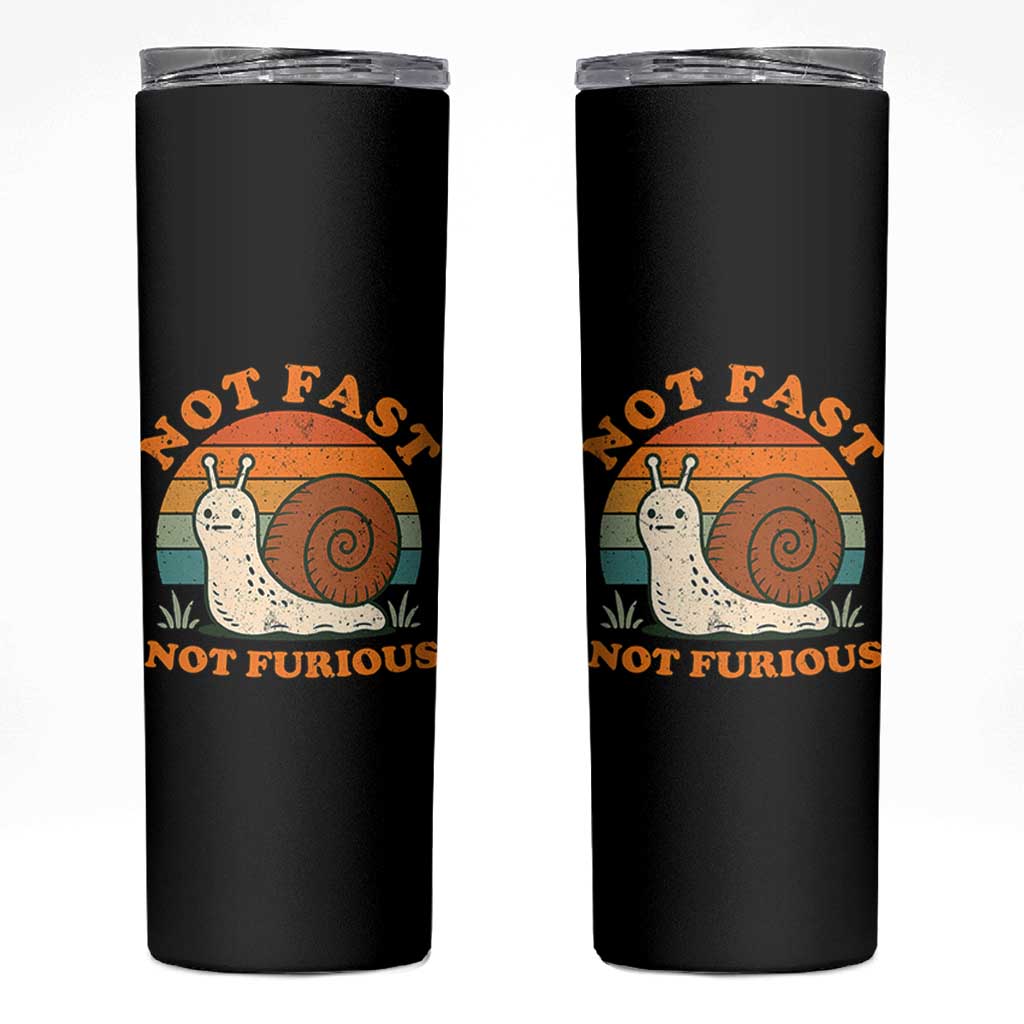 Funny Snail Introvert Slow Living Skinny Tumbler Not Fast Not Furious Retro Sunset