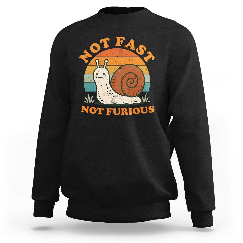 Funny Snail Introvert Slow Living Sweatshirt Not Fast Not Furious Retro Sunset