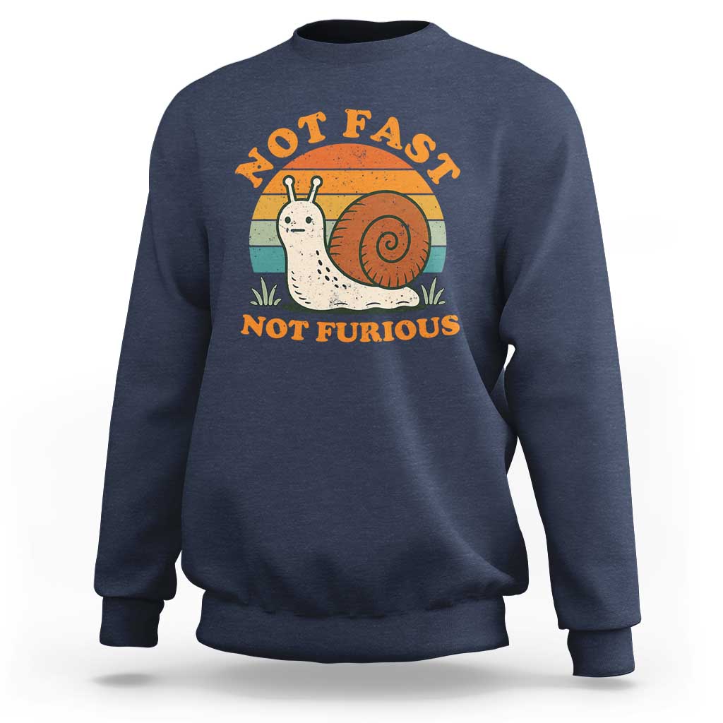 Funny Snail Introvert Slow Living Sweatshirt Not Fast Not Furious Retro Sunset