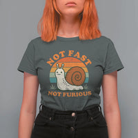 Funny Snail Introvert Slow Living T Shirt For Women Not Fast Not Furious Retro Sunset
