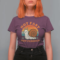 Funny Snail Introvert Slow Living T Shirt For Women Not Fast Not Furious Retro Sunset