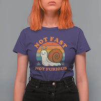 Funny Snail Introvert Slow Living T Shirt For Women Not Fast Not Furious Retro Sunset
