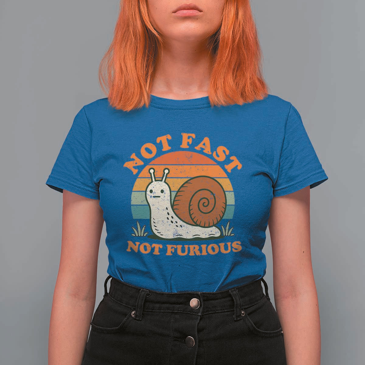 Funny Snail Introvert Slow Living T Shirt For Women Not Fast Not Furious Retro Sunset