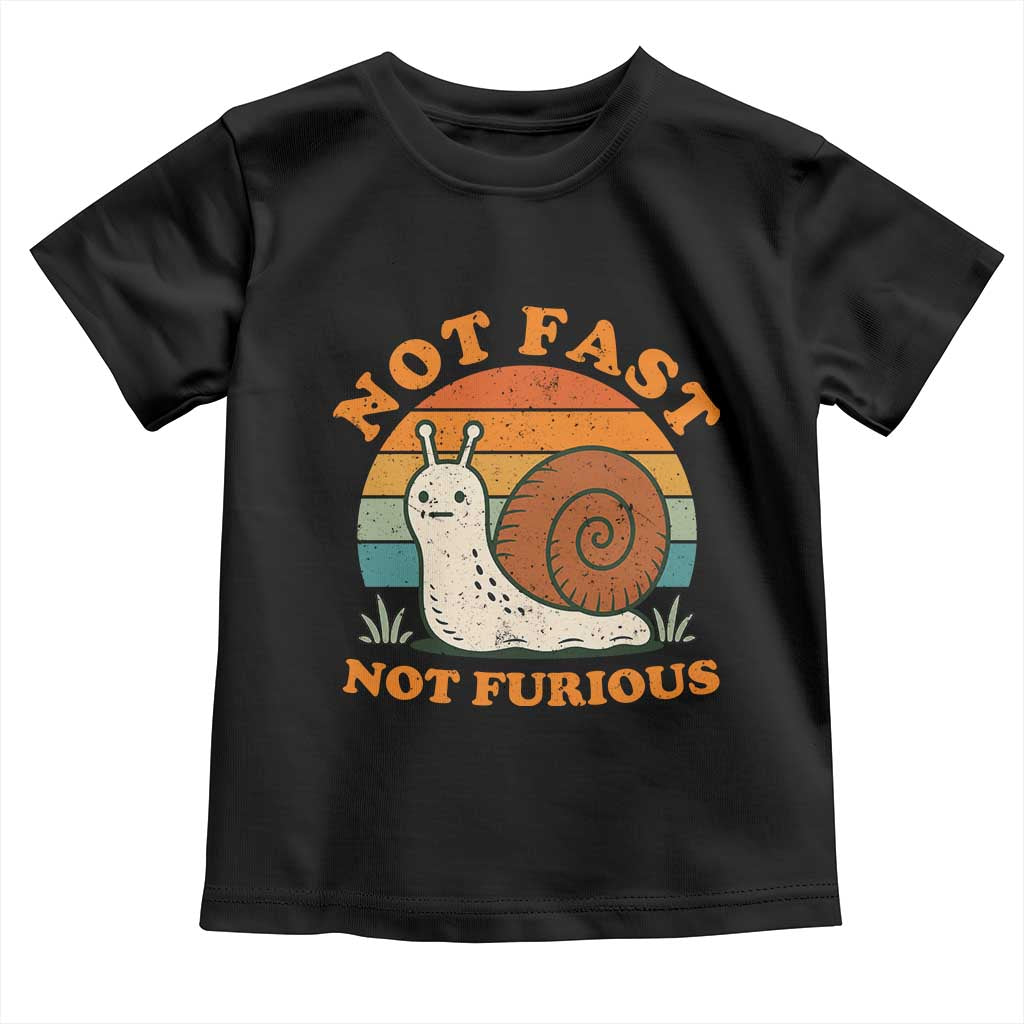 Funny Snail Introvert Slow Living Toddler T Shirt Not Fast Not Furious Retro Sunset